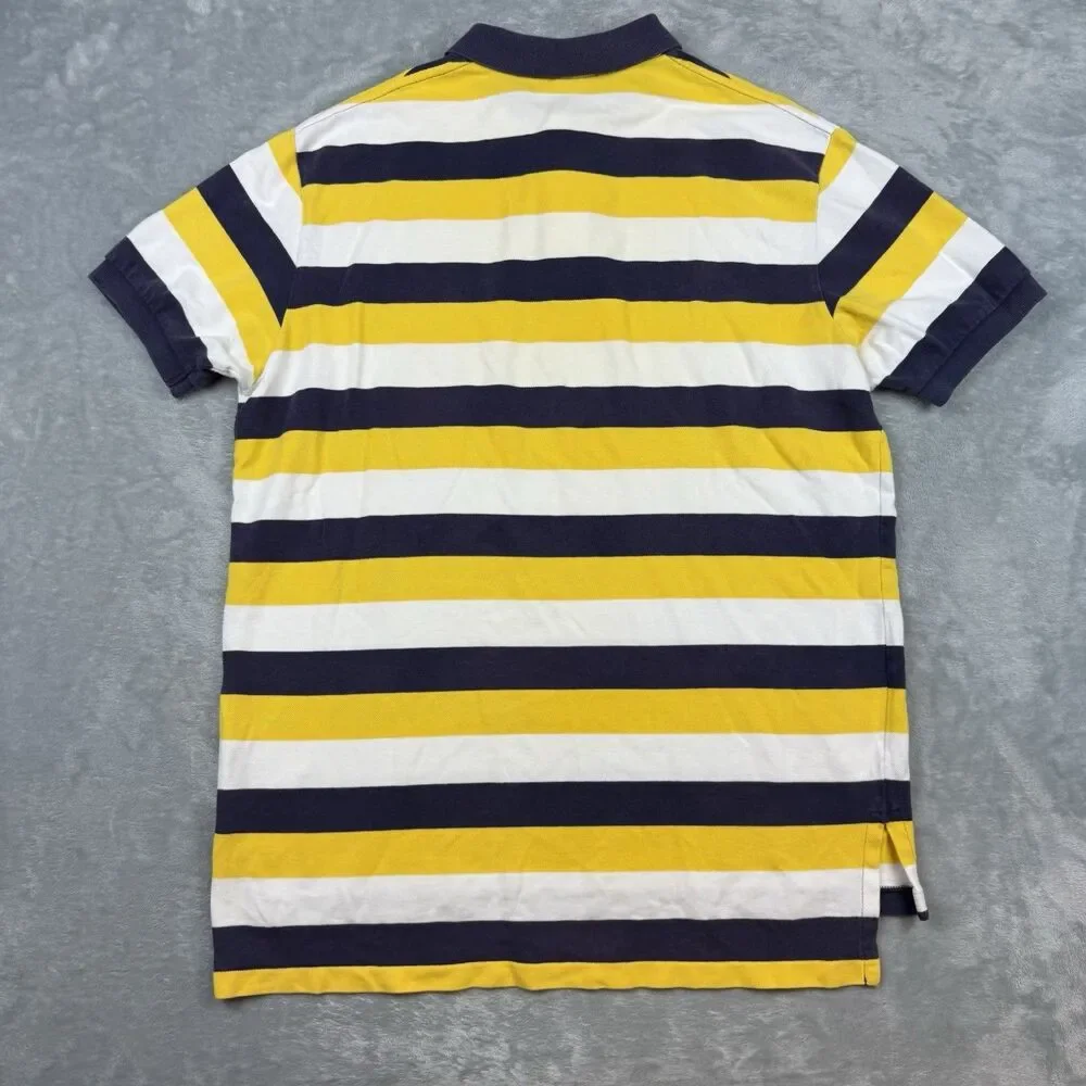 Vintage Polo Ralph Lauren Striped Polo Shirt Mens Large Yellow Navy White Pony